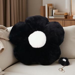 CAUC-Coussin d&eacute;coratif en forme de marguerite noire pour canap&eacute;, chaise, lit, chambre &agrave; coucher, d&eacute;coration de chambre (noir, 45 cm) - Neuf