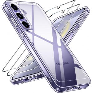 LORANKA-Anti-Jaunissement HD Clair Coque pour Samsung Galaxy S24+ 5G / S24 Plus 5G avec 2 Pi&egrave;ces Verre Tremp&eacute;, [Protection Militaire] Transparente &Eacute;tui de Protection Antichoc Mince Bumper Housse - Neuf