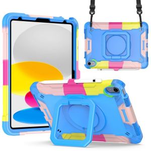 Coque Bracelet En Silicone + Pc Pour Ipad 11 (11e Gen) / 10,9 (10e Gen) 2022/2025 - Camouflage Et Bleu - Neuf