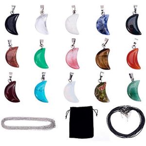12 Pendentifs En Pierres Précieuses Naturelles En Forme De Croissant De Lune, Perles De Chakra, Avec Un Cordon En Cuir À 15 Brins Et 15 Chaînes Croisées Pour La Création De Colliers. - Neuf
