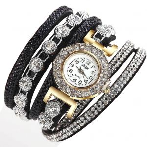 Duoya Femmes Plusieurs Couches Strass Bracelet Montre-Bracelet Cha&icirc;ne Robe Montre &Agrave; Quartz (Noir) - Neuf
