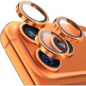KALANKA-Protection D'objectif D'appareil photo Pour iPhone 17 Pro/Pro Max, Coque En Verre Tremp&eacute; Ultra-HD, [Compatible Avec Les Coques] Anneau De Protection D'&eacute;cran En M&eacute;tal, Orange - Neuf