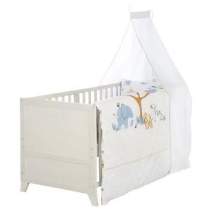 Ensemble De Lit B&eacute;b&eacute; 'savanna Friends' 70 X 140 Avec &Eacute;quipement Complet - Gris Naturel / Beige - Neuf