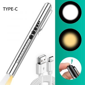 Stylo Lampe Led Pour &Eacute;tudiants, M&eacute;decins Et Infirmi&egrave;res, Avec 2 Sources Lumineuses Led, Rechargeable Par Usb, Lumi&egrave;re Chaude Et Blanche, Format De Poche. - Neuf