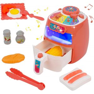 Friteuse &Agrave; Air Pour Enfants,Ensemble De Jouets De Cuisine Pour Enfants Et Filles,Kit De Jeu De Cuisine Avec Accessoires Alimentaires Sonores,Lumineux Et Changeant De Couleur - Neuf
