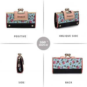 Portefeuille Femme Pochette De Soir&eacute;e Grand Portefeuille Fleuri En Cuir 10 Emplacements Pour Cartes Et Fen&ecirc;tre D'Identification Transparente Aimant De Verrouillage Porte-Monnaie Antivol - Neuf