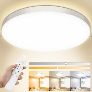 Plafonnier Led Dimmable, 24w 3000k-6500k Plafonnier Salle De Bain Avec T&eacute;l&eacute;commande, 2000lm Ip44 Lampe Plafond, Luminaire Plafonnier Applicable &Agrave; Salle De Bain, Chambre, Cuisine, Salon, Balcon - Neuf