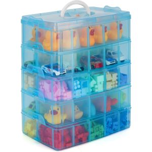 JEXNOVASHOP-Belle Vous Boite de Rangement Bleue 5 Niveaux Superposables en Plastique Transparent - Compartiments R&eacute;glables - Maximum 50 Compartiments - Boite en Plastique pour Jouet, Bijoux, Perle, O - Neuf