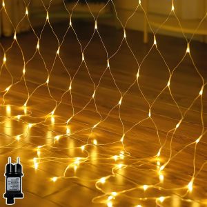 KAL-Filet Lumineux Exterieur 1,5X1,5M, 100 Led, Rideau Lumineux Avec Prise 9 Modes, Minuterie Et Fonction Mémoire, Extensible, Ip44 Etanche Filet Lumineux Pour Jardins, Pièces, Balcon, Arbustes, - Neuf