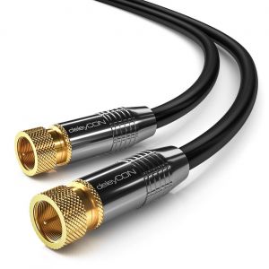 15m SAT Câble D'Antenne Câble Satellite HD Coaxial pour DVB-S/S2-4K Ultra HD 1080p Full HD HDTV - 2x Connecteur F Bouchon en Métal Plaqué Or - Noir - Neuf