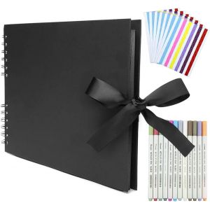 Album Photo À Coller,Scrapbooking, Pages Noires 80 Pages Album Photo Vierge,Livre Photo Scrapbook Avec 12 Marqueur Métalliques 714 Coin Photo Adhesif Cadeaux De Noël-Noir - Neuf