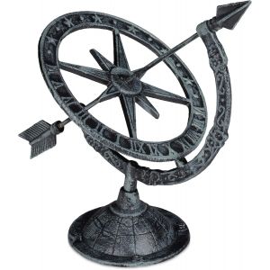 MEVRONISSHOP-relaxdays Cadran Solaire de Jardin, Fonte de Fer, Horloge Soleil au Design Antique, résistant, 27 x 26 x 18 cm, Gris - Neuf