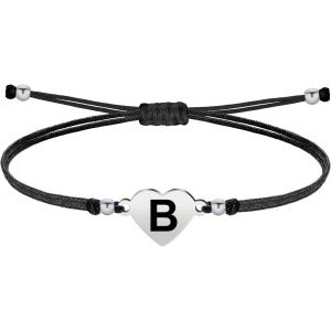Eryi-- Bracelet Lettre Initiale A - Z En Acier Inoxydable Avec Fil Ciré, Bracelet Femme Ou Homme, Bracelet Coeur Avec Lettre Gravée, Cadeau Pour Mère, Fille, Amie, Petite Amie - Neuf