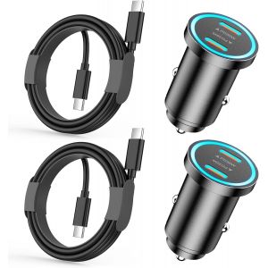 Chargeur Voiture Rapide Iphone 15 [Certifi&eacute; Mfi], 2-Pack Ultra Compact M&eacute;tal Double 60w Chargeur Voiture Usb C Adaptateur Avec 2x Usb C C&acirc;bles Pour Iphone 15/15 Pro/15 Pro Max, Gal[Car781662] - Neuf