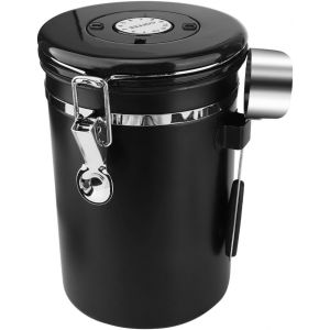 Bocal Hermétique (1,8L), Boîte À Café Hermétique, Matériau En Acier Inoxydable, Avec Cuillère En Acier Inoxydable, Adapté Pour Les Grains De Café, Les Noix, Etc (Noir) - Neuf
