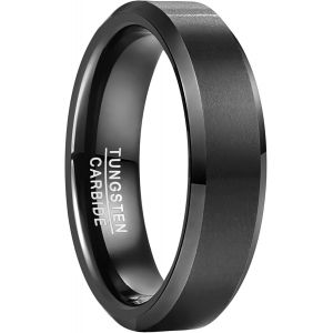 Asas-6mm Bague Homme Noir Anneau De Mariage En Tungstene Avec Bord Biseauté Taille 52(16.6) - Neuf