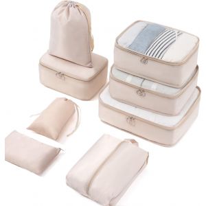 Organisateur Val Lot De 8 Rangement, Rangement Val Organisateur, Packing Cubes De Voyage Pochette, Compartiment Val , Sacs Pour Les V&ecirc;tements, Chaussures Et Cosm&eacute;tiques (Beige) - Neuf
