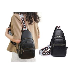 Sac bandouli&egrave;re en similicuir noir avec bandouli&egrave;re ajustable et multiples poches. - Neuf