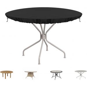 Housse Table De Jardin Ronde Anti-Uv En Tissu Oxford - Bache De Protection Exterieur Salon Impermeable &Oslash;122x10cm - Neuf