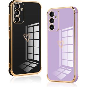 [2 Packs Coque Pour Samsung Galaxy A52s 5g/A52 4g/5g, Silicone Tpu Antichoc Housse, Étui Avec Motif Papillons Mignon Et Bordure Dorée Anti-Rayures Fille Femme Pour Samsung A52s 5g,Noir Et Blanc - Neuf