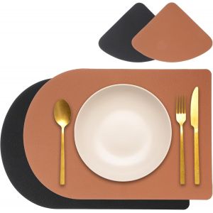 Eryi-Lot De 2 Sets De Table En Cuir Synthétique Double Face En Forme De Pain, Lavables, Résistants À La Chaleur, Imperméables, Résistants À L'huile Pour Table De Cuisine (Noir/Marron) - Neuf