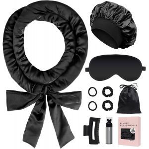 Satin Heatless Curls Band - Lot De 10 Bigoudis Doux - Pour Boucles Sans Chaleur - 170 Cm - Kit De Boucler Les Cheveux - Sans Chaleur - Noir - Neuf