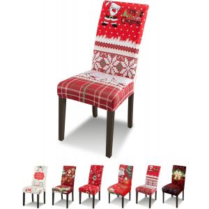 Few-Housse De Chaise Noël Lot De 6 Housse De Chaise Salle À Manger Extensible Universel Lavable Couvre Couverture De Chaise Pour Décoration De Noël Festival,Père Noël - Neuf