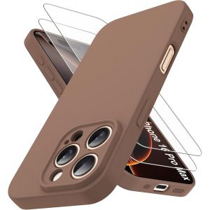 Eryi-Coque Compatible Avec Iphone 16 Pro Max Et 2 Pièces Verre Trempé, [Protection Caméra] [Douce Microfibre] Antichoc Souple Tpu Bumper Protection Iphone 16 Promax Housse 6.9"" -Brun - Neuf