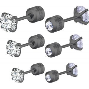 Kal-3-5 Paires Boucles D'oreilles Argent Noires Or,Hypoallergénique Boucles D'oreilles Femme Homme,Boucle D'oreille Acier Inoxydable,Boucles D'oreilles En Zirconium - Neuf