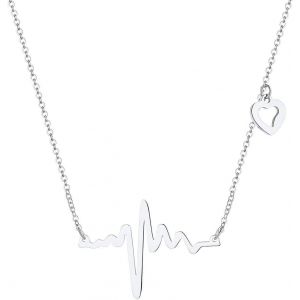 Collier Pendentif Love-Ecg Pulsation Pendentif Avec Collier R&eacute;glable,Collier Battement De Coeur Acier Inoxydable En Couleur Argent/Or/Noir Love Cadeau Noel Pour Femme Homme (Bo&icirc;te Bijou) - Neuf