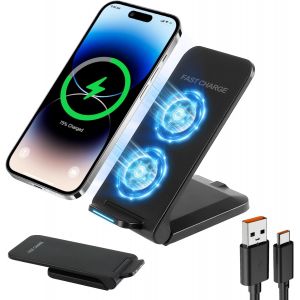 Chargeur Induction Sans Fil Rapide Pour Iphone 15 14 13 12 11 Pro Max Galaxy S25 S24 S23 S22 Google Xiaomi Etc 15W Station De Charge Compatible Avec Iphone Et Android (Noir) - Neuf