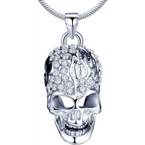 Jewelry Collier Pendentif En Alliage Plaqu&eacute; Platine Et Diamant Autrichien Le Cr&acirc;ne Dess&eacute;ch&eacute; Pour Femme Fille - Neuf