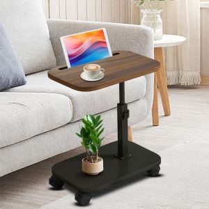 SUBZONAL-Table d'appoint en forme de C avec roulettes, rotative &agrave; 360 &deg; et r&eacute;glable en hauteur, table basse, table basse, table basse, table de lit pour salon, chambre &agrave; coucher, salle de bain, lit - Neuf