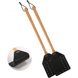 KALANKA-2 Pièces Tapette à Mouches Robuste, Tapette à Mouches Manuelle avec Long Manche en Bois Durable Attrape-Mouches Tapette à Guêpes pour Intérieur Extérieur Maison Mouche - Neuf