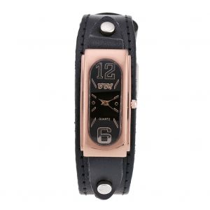 Montre-Bracelet A Quartz Vintage Ccq Pour Homme, Bracelet En Cuir Synthetique, Cadran Rectangulaire, En Alliage (Noir) - Neuf