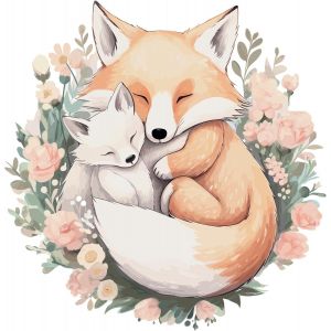 Sticker Mural Enfant Xl - La Maman Renard - 58x58cm - D&eacute;coration Chambre B&eacute;b&eacute; - Autocollant Mural Repositionnable,Adh&eacute;sif Renard,Sticker Mural Chambre B&eacute;b&eacute;,D&eacute;coration Scandinave - Neuf