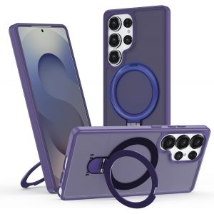 TRAHOO-Coque pour Samsung Galaxy S24 Ultra avec Support, MagSafe Compatible &Eacute;tui Rotatable Kickstand, Anti-Rayures PC Dur Housse Arri&egrave;re Mat Translucide Protection Case avec Anneau Ajustable Rolatif, - Neuf