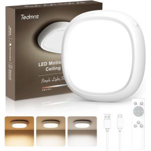 Ulteronixshop-Plafonnier LED Sans Fil Rechargeable USB, 550LM 12000mAh IP54 Etanche Luminaire Plafonnier a Pile avec Detecteur Mouvement Lampe Plafond Batterie T&eacute;l&eacute;commande Lumiere Capteur Interieur - Neuf