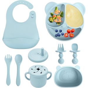 Kal-Ensemble Repas Bébé En Silicone 9 Pièces : Vaisselle Antidérapante, Parfait Pour Le Sevrage Et L'apprentissage Des Repas, Idée Cadeau De Naissance - Neuf