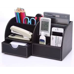 Organiseur de bureau en cuir PU de haute qualité avec 7 compartiments et tiroir coulissant - Plusieurs options de couleurs disponibles - - Neuf
