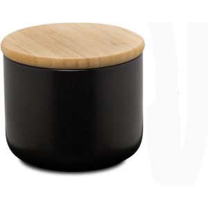 KAL-Boîte De Rangement Alimentaire En Céramique Hermétique Avec Couvercle En Bambou Scellé -Pour Thé, Sucre, Café, Grains, Noix, Épices -Noir -260 Ml - Neuf