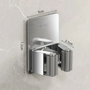 Crochet Support Adhesif Mural Inox pour Balais, Modele: 1pc - Neuf