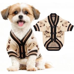 Kalanka-Pull Chien Saint Valentin Pull Pour Chien Tricot Pulls Chiens Petite Taille Chaud Vetement Chiens Ours Pulls Petit Chiot Cardigan Pour Chiot Manteau Chiots Pull-Over (Beige,Xs) - Neuf