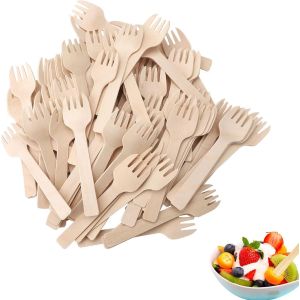 Kalanka-300 Pi&egrave;ces Fourchettes En Bois Mini Fourchettes Jetables Petites Cuill&egrave;res Fourchette &Agrave; Ap&eacute;ritif En Vrac Couverts En Bambou Fourchette &Agrave; G&acirc;teau En Bambou Mini Ustensiles Bouleau Naturel 4 Pou - Neuf