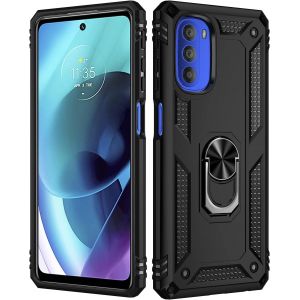 Kal-Coque Motorola Moto G51 5g + 9h Verre Trempé, Étui Protection Tpu/Pc Souple Durable Avec Support De 360° Rotation Anneau Protection Antichoc Armor Box Coque, Noir - Neuf