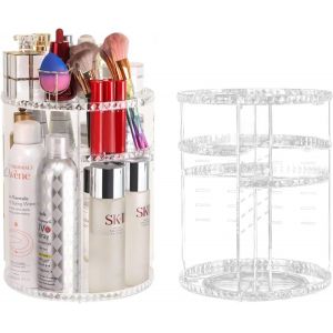 Organisateur de Maquillage Clair 360° Rotatif Réglable Présentoir Cosmétique Grande Capacité Maquillage Rangement Salle De Bains Étagères Comptoir Organisateur Cosmétique de Stockage - Neuf