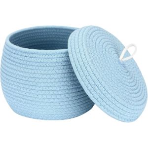 Panier de rangement &eacute;l&eacute;gant en cordon de coton rond avec couvercle - Organiseur multifonctionnel pour collations, serviettes, etc. - Id&eacute;al pour votre maison, 13 x 9 pouces. - Neuf