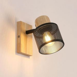 Cheng-Vintage Applique Murale Intérieure En Fer Et Bois, E27 Industrial Lampe Murale, Eclairage Mural Pour Chambre À Coucher, Salon, Couloir, Noir (Ampoule Non Incluse) - Neuf