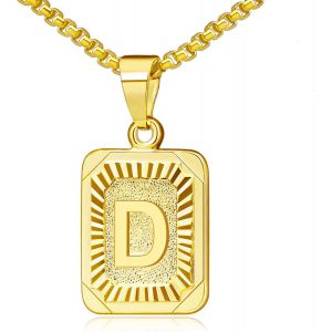 Kal-Collier Lettre Pendentif Nom Initiale Alphabet Lettre A-Z,Collier Carr&eacute; En Acier Inoxydable Avec Cha&icirc;ne D'oreille De Bl&eacute; 56 Cm Pour Femme Et Homme,Couleurs Disponibles En Argent Et Dor&eacute; - Neuf