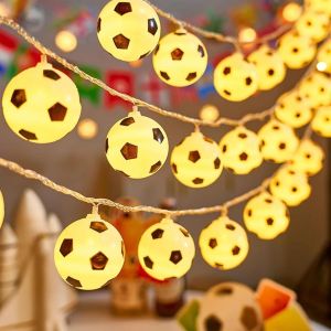Guirlande Lumineuse De Football,1,5 M,10 Led,Pour Chambre D'enfant,Design Ballon De Football,À Piles,Pour Fête À Thème,Noël,Décoration D'intérieur,Décoration De Fête - Neuf